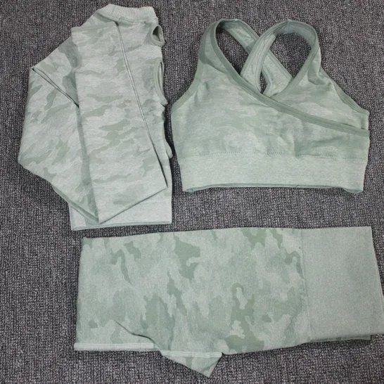 2PCS Camouflage Camo Yoga Set Sports Wear For Women Gym Fitness Clothing Booty Yoga Leggings   Sport Bra GYM Sport Suit Femme