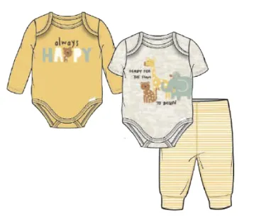 3-Piece Baby Neutral Happy Safari Onesies® Bodysuits and Pants Set