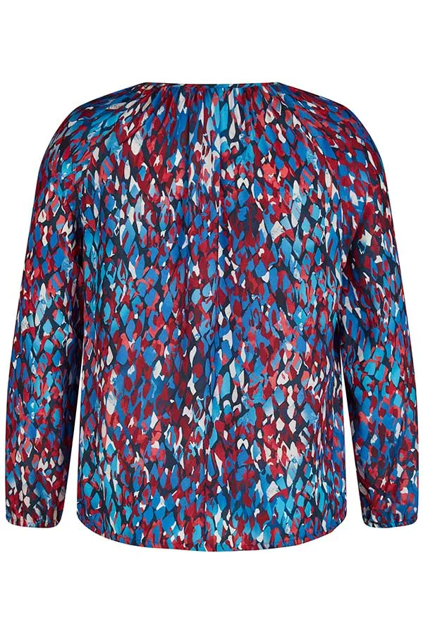 BLUE PINK ABSTRACT PRINT BLOUSE