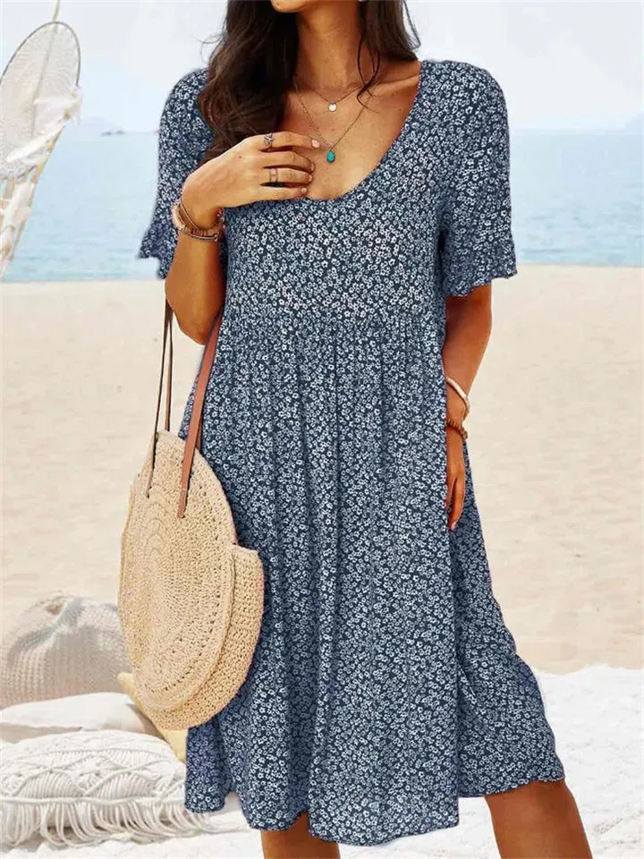 Casual Floral Printed Short Sleeve Dresses