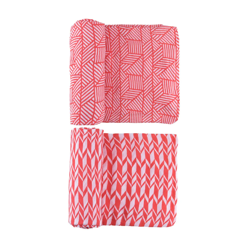 Coral Geometric Cascade Swaddle Set