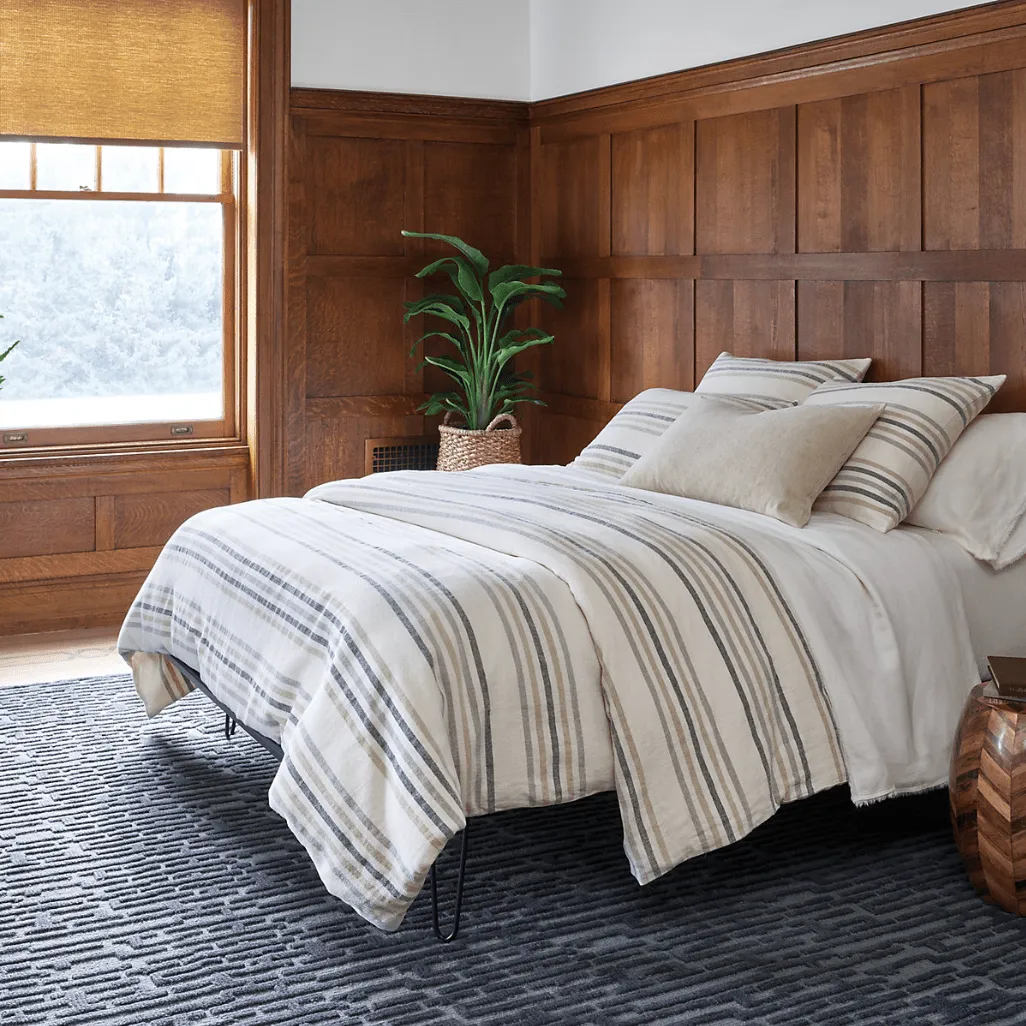 Ellison Stripe Linen Chenille Ivory Duvet Cover