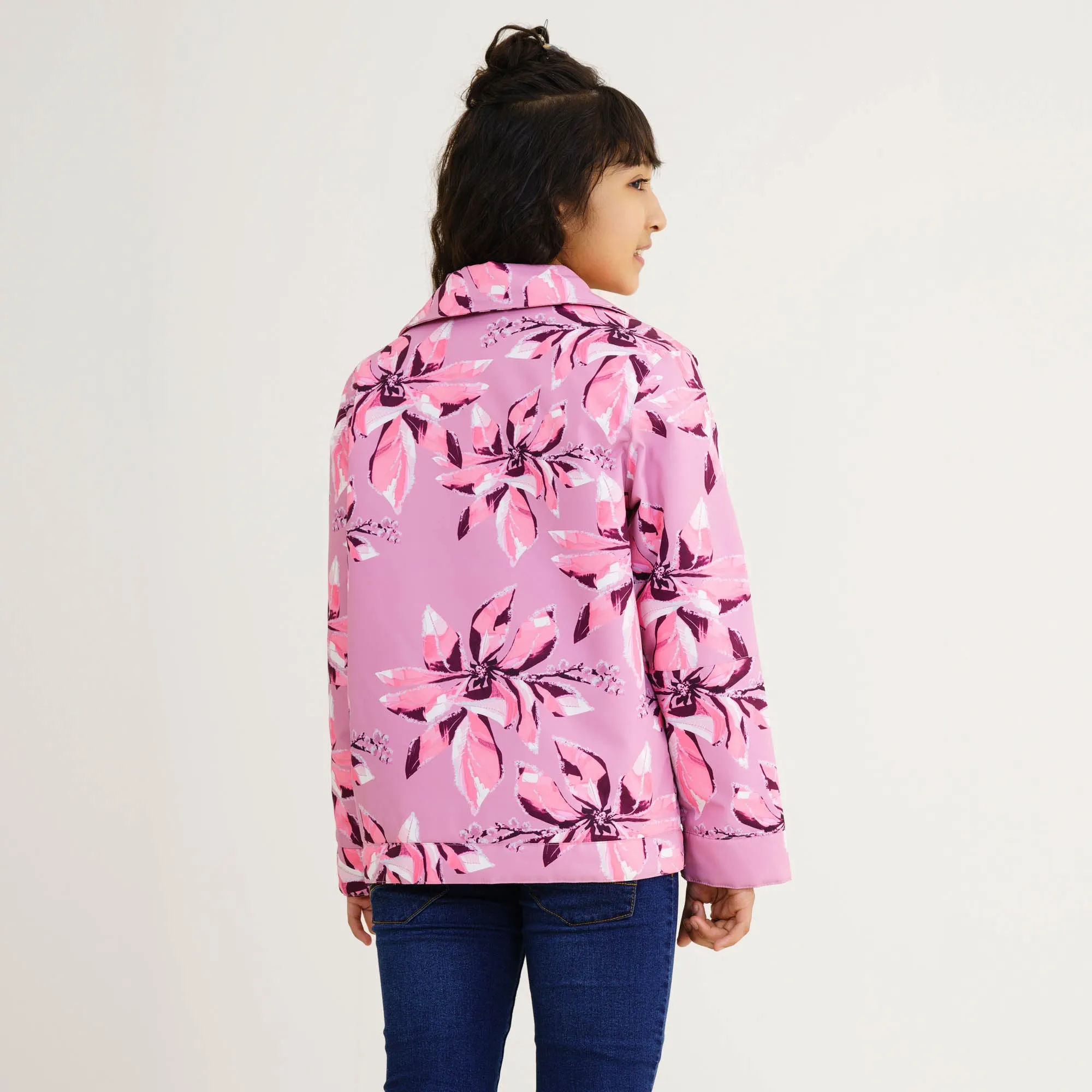 Girls Pink Printed  Shacket