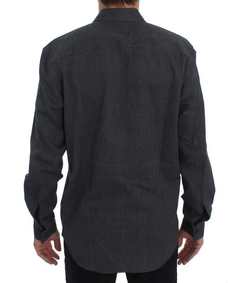 Gray Casual Cotton Blend Shirt