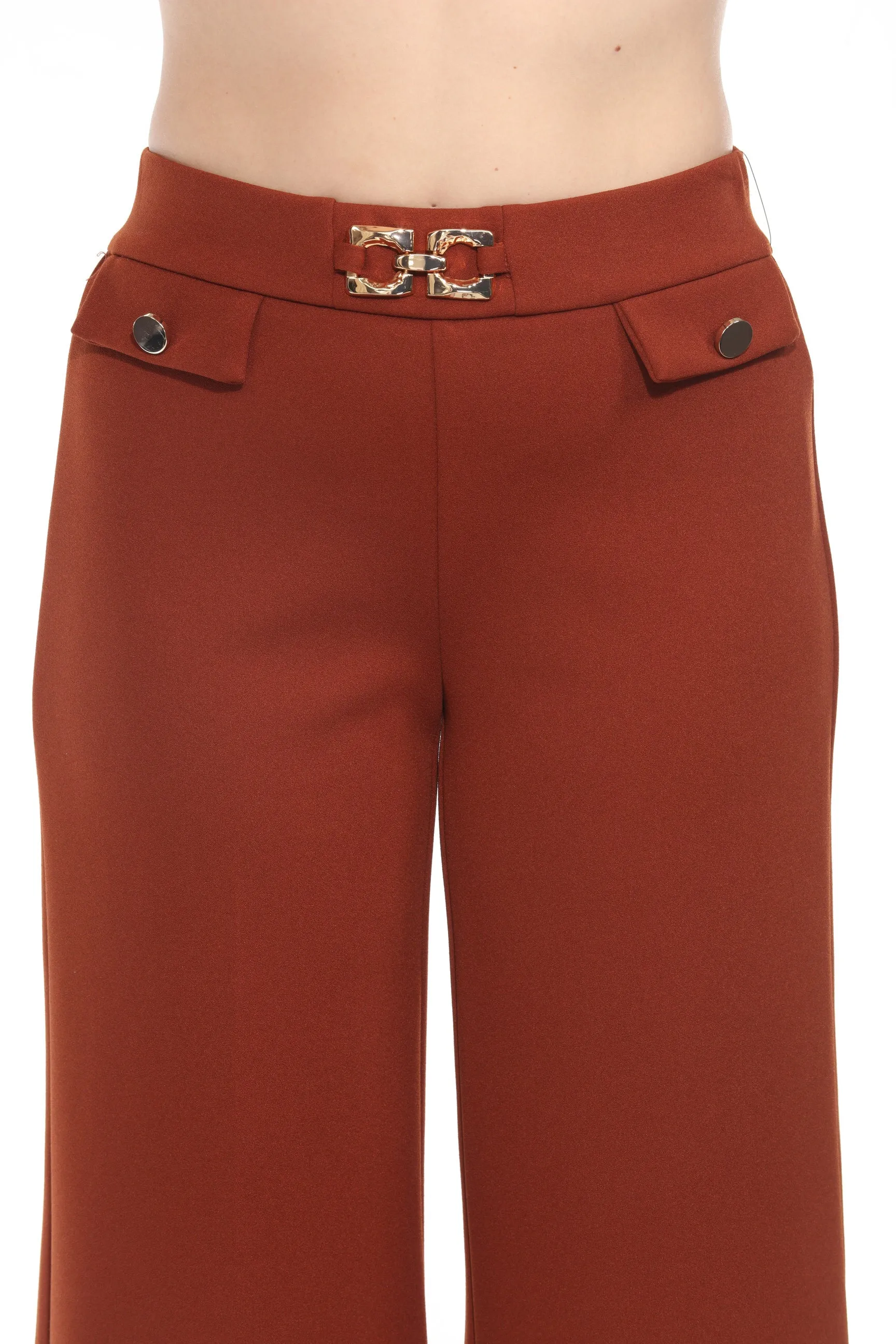 Joseph Ribkoff Cinnamon Buckle Detail Cropped Wide Leg Pants 243055