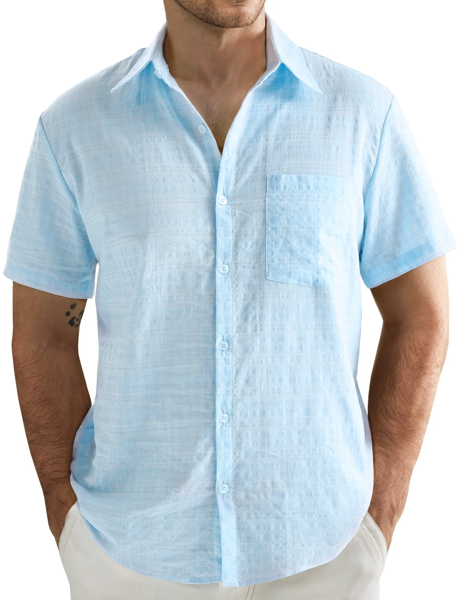 Men's Casual Plaid Summer Beach Vacation Hawaiian Button Up Shirt