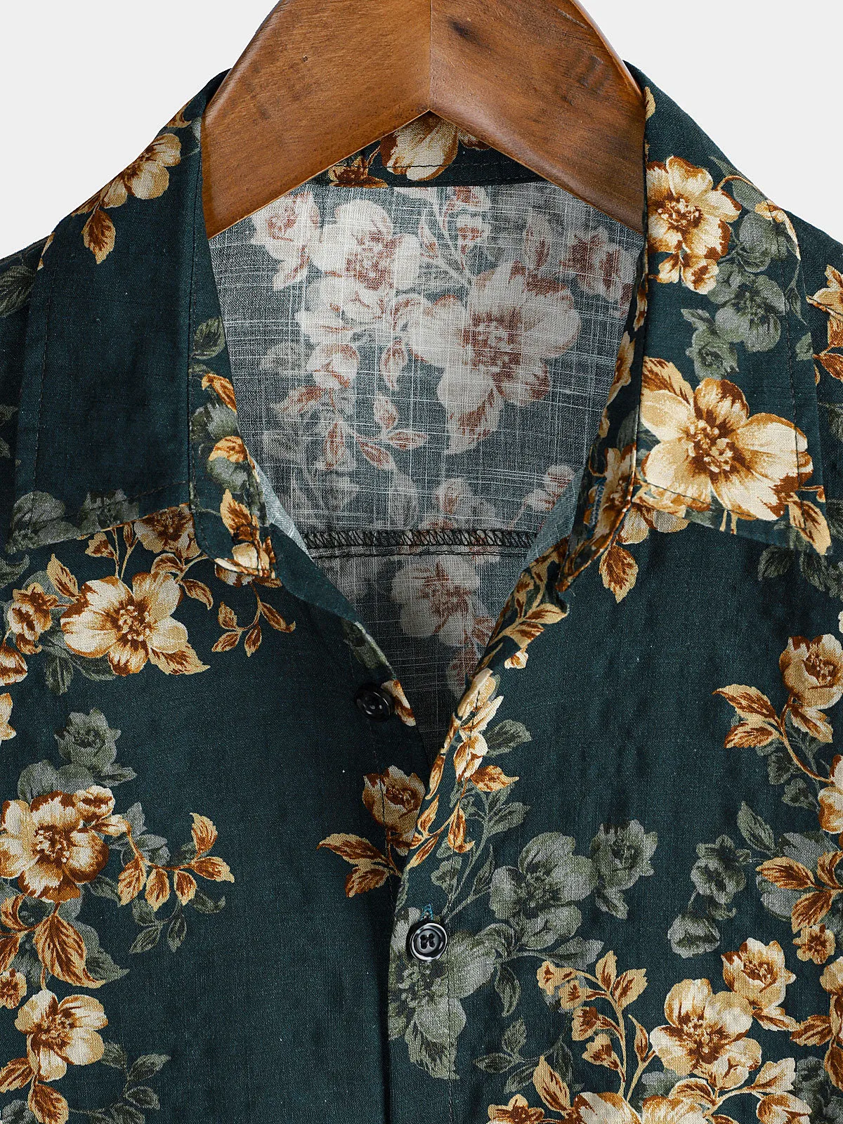Men's Floral Print Retro Casual Beach Button Up Shirt