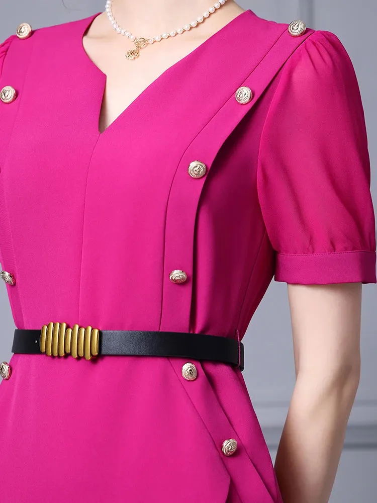Meredith Button Elegant Luxury Style Empire Woman Pencil Dress