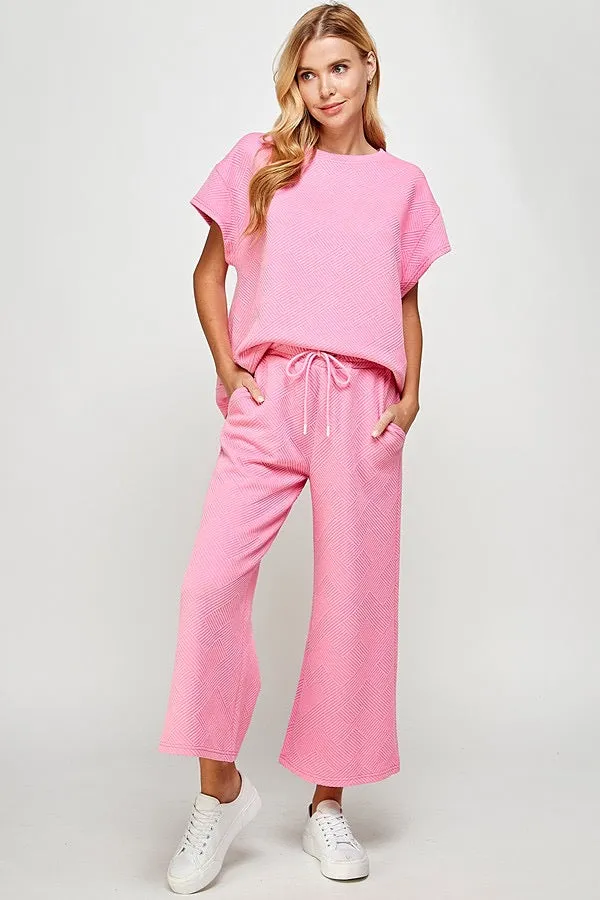 Raelynn Textured Cropped Wide Leg Pants in Bubblegum