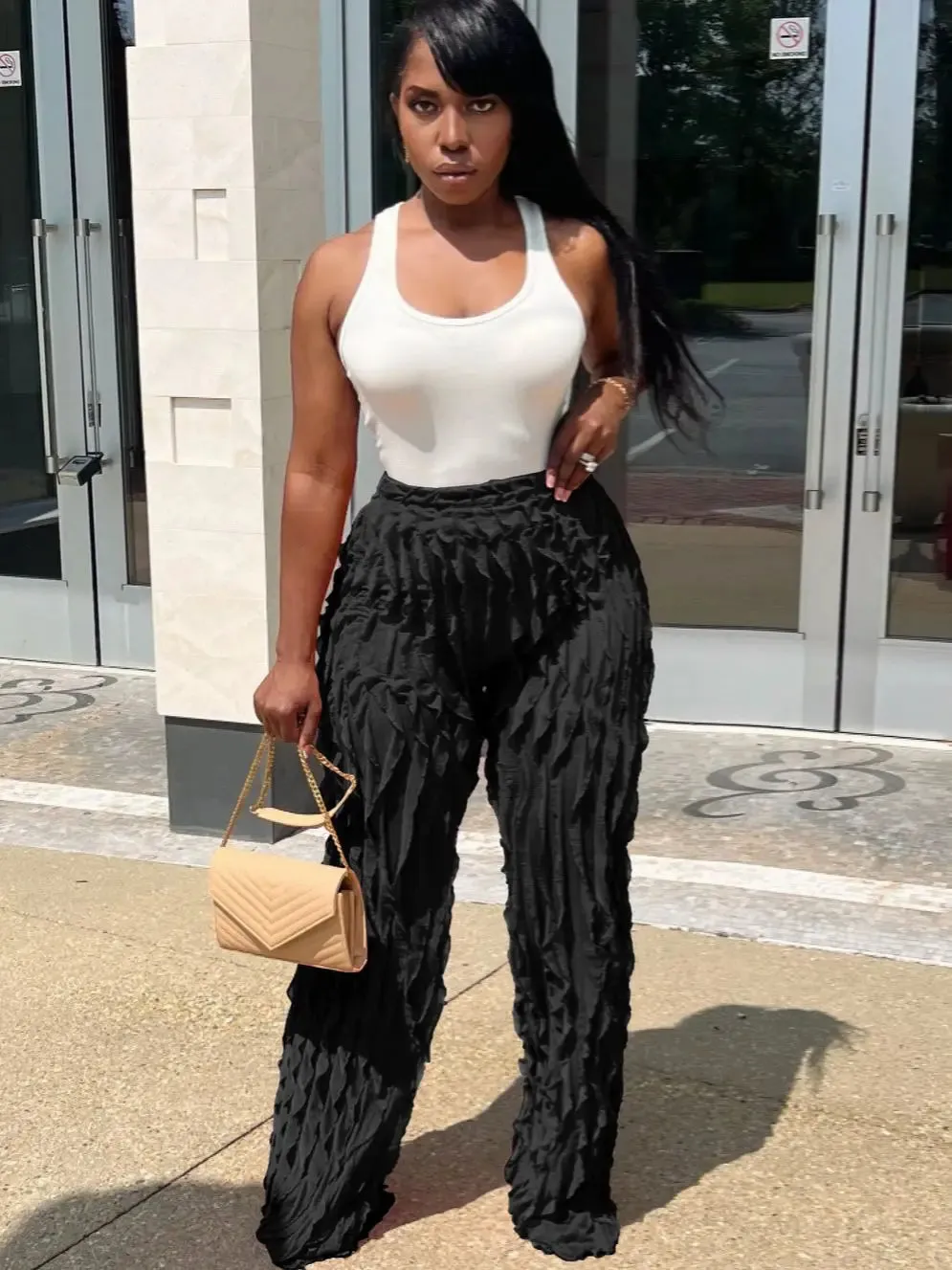 Wave Ruffles Splicing Wide Leg Pants