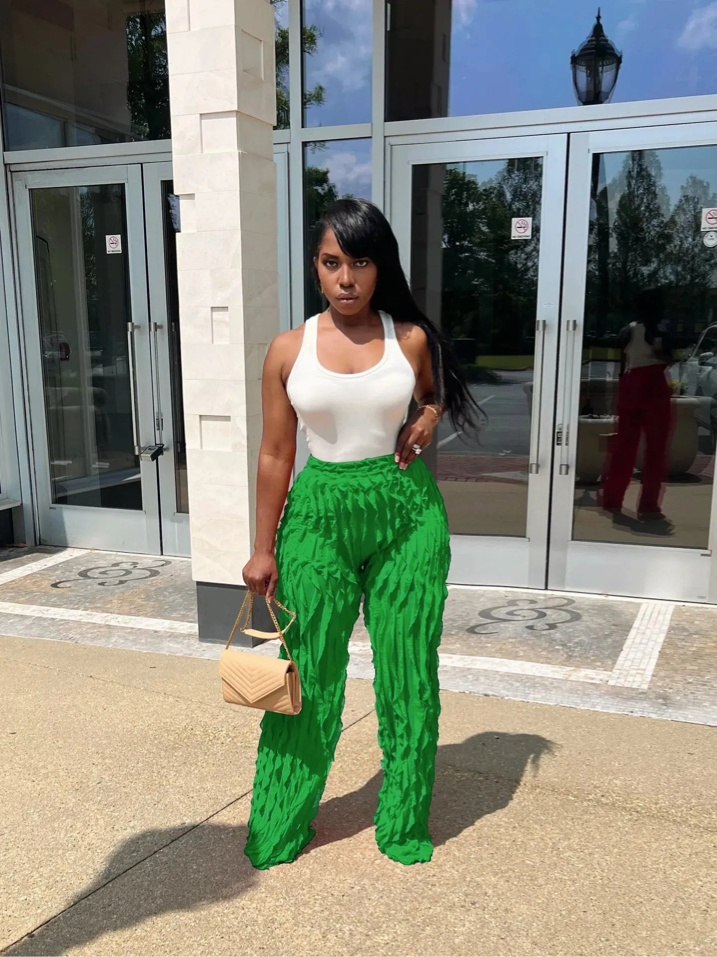 Wave Ruffles Splicing Wide Leg Pants
