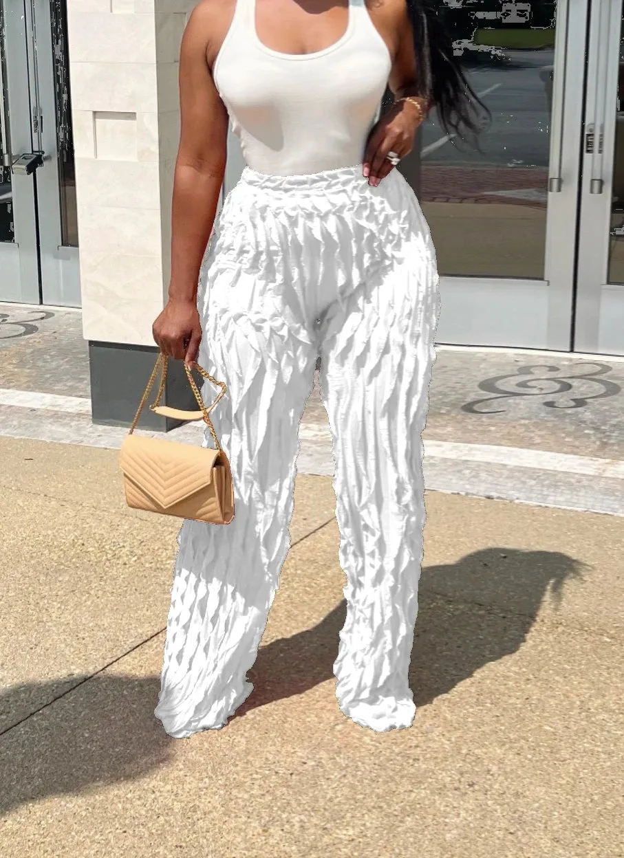 Wave Ruffles Splicing Wide Leg Pants