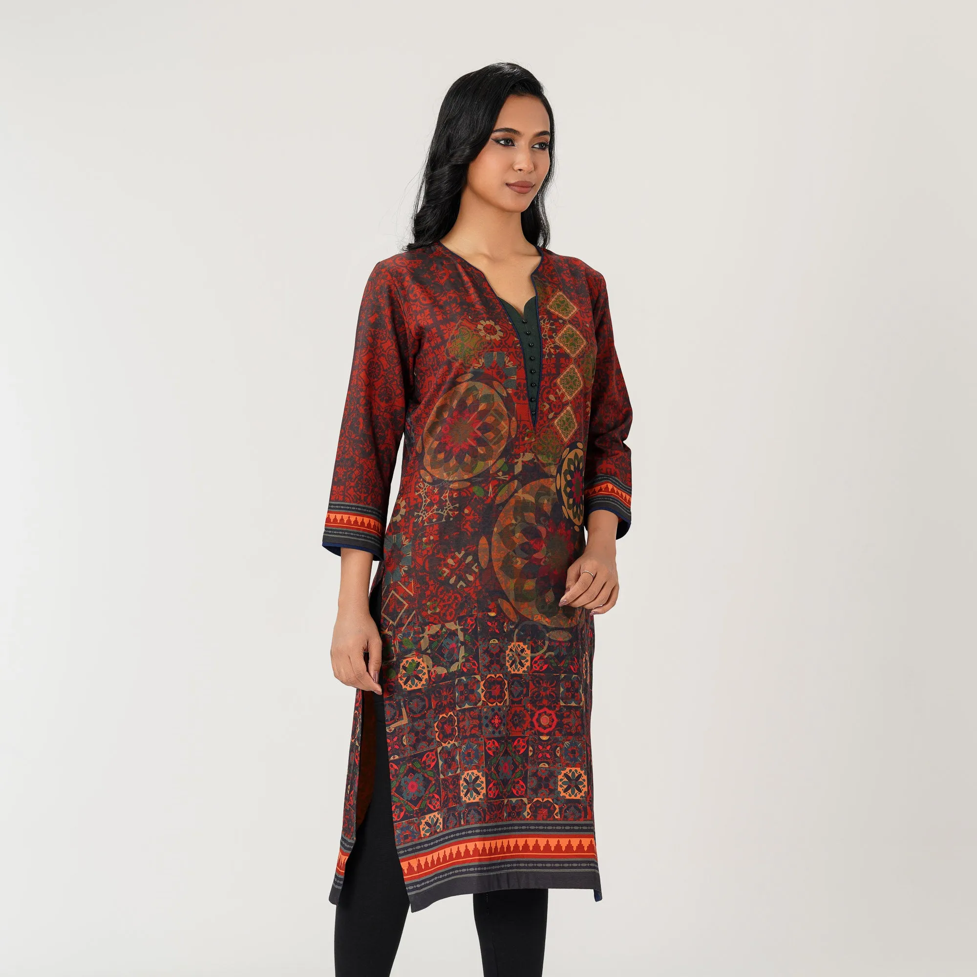 Womens Brown Printed Kurti