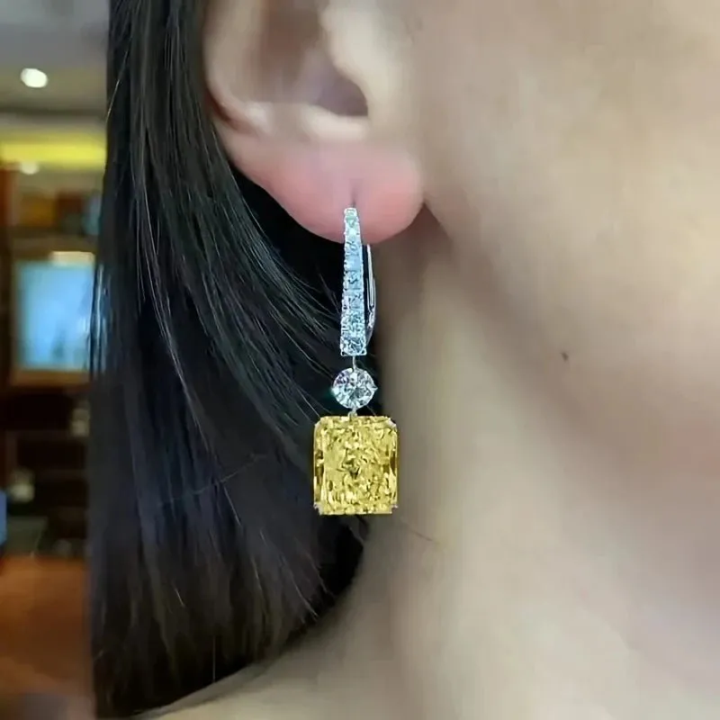 Yellow Citrine Drop Earrings for Engagement Wedding Women Jewelry